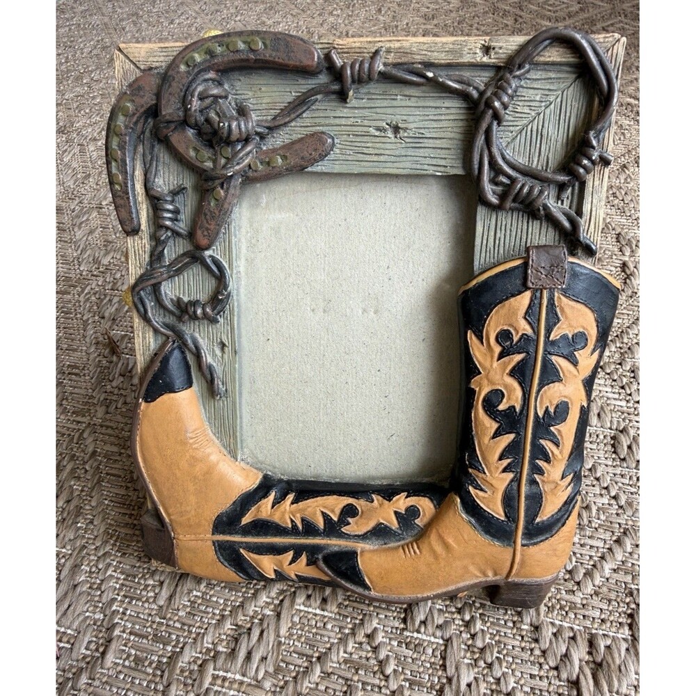 3D Western themed vintage photo frame 3.5 “X 5”Picture Window, Boots Heavy Duty.